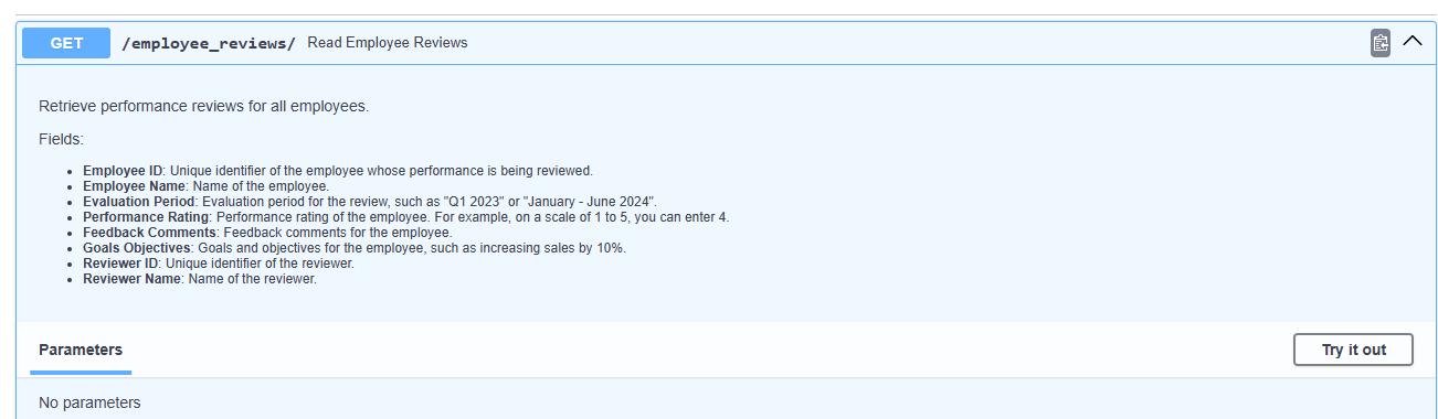 Get section in the doc with descriptions