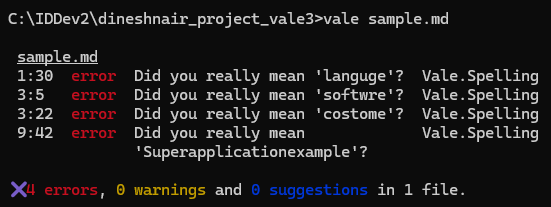 Spell check issues found by Vale
