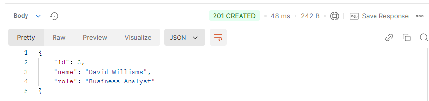 201 Created status code as response